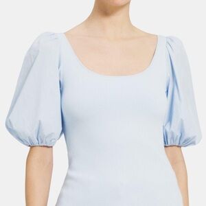 NWT Theory Glosse Puff Sleeve Top in light blue size Large form fitting